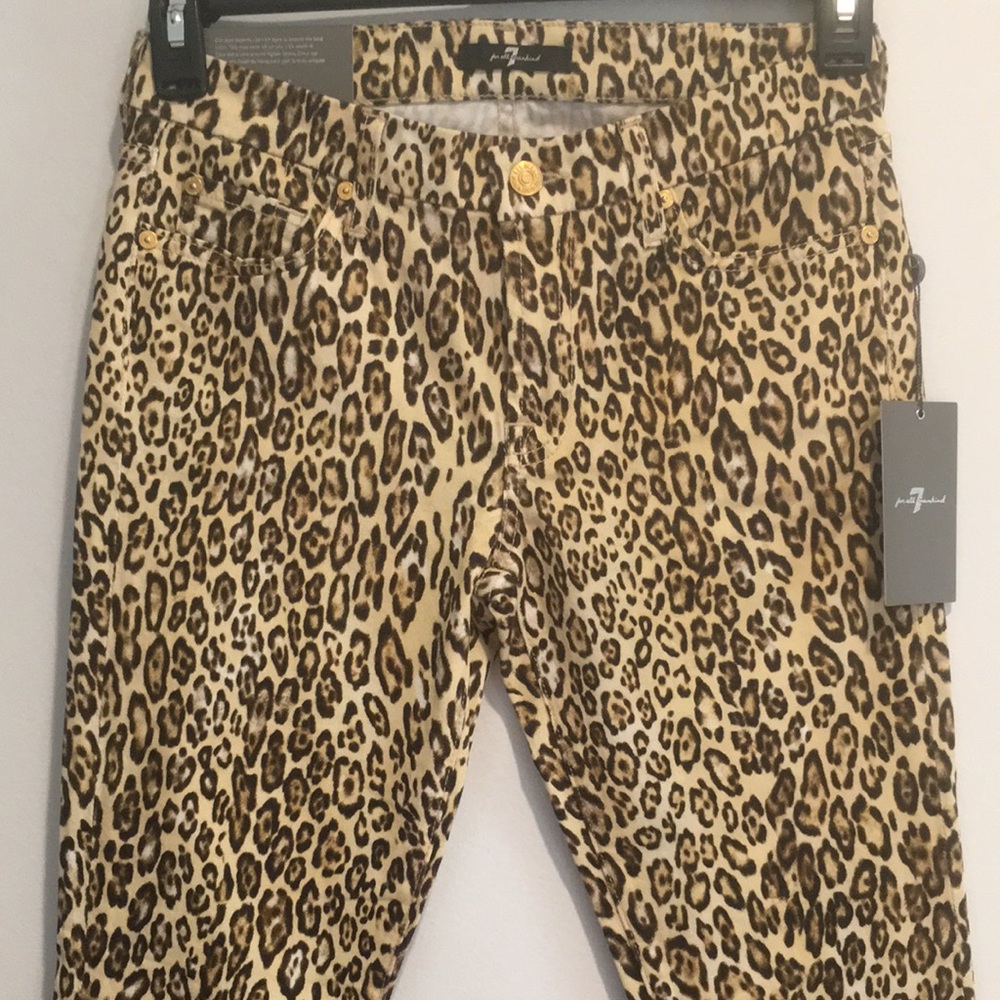 🆕 7 For All Mankind Cheetah Print Cropped Skinny Jean size 27 - Picture 4 of 12